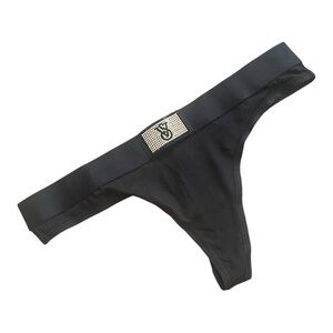 Victoria’s Secret Black Logo Shine Rhinestone Cotton Thong Panty NEW Size Large